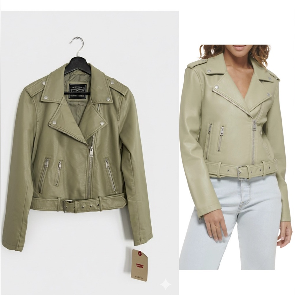 NWT Levi’s Faux Leather Belted Moto Jacket - Sage Green Size S